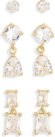 Nordstrom Rack 3-Pack Stud Earrings in Clear- Gold at Nordstrom Rack