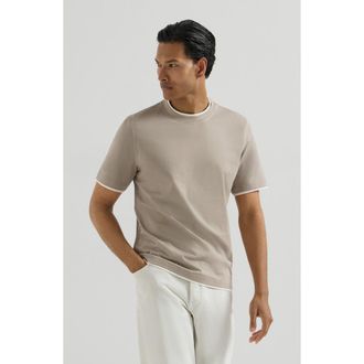 Brunello Cucinelli Cotton jersey crew neck T-shirt with faux-layering in Light Brown at Nordstrom, Size Xxx-Large Eu