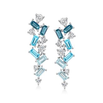 Ross-Simons Tonal Blue Topaz and. Lab-Grown Diamond Drop Earrings in Sterling Silver