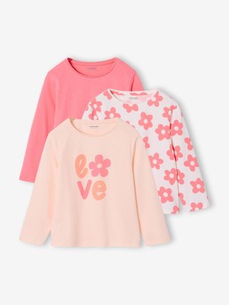 Vertbaudet 3er-Pack M&auml;dchen Shirts mit Print BASICS Oeko-Tex rosa