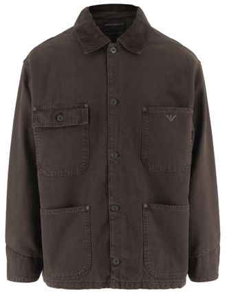 Emporio Armani Cotton Casual Jacket With Ribbed Collar And Button Fastening