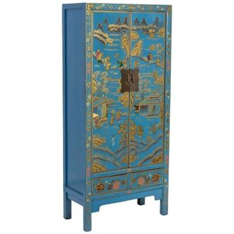 Wanderlust Deco Armario De Madera Azul 80x38.5x174.5