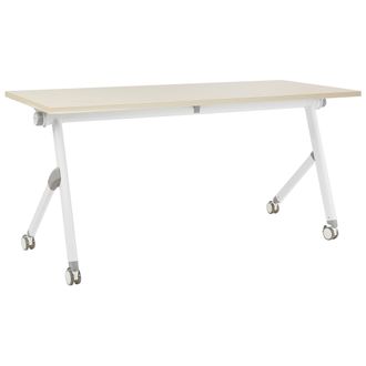 Beliani Escritorio Rectangular Moderno Plegable Con Ruedas Mesa M&oacute;vil Port&aacute;til Estructura Met&aacute;lica 160 X 60 Cm Madera Clara Y Blanco Bendi
