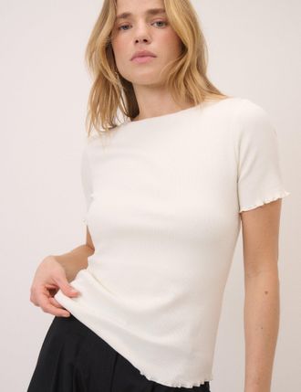 Nobody's Child Cream Boat Neck Ribbed Top