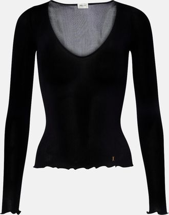Saint Laurent Ribbed-knit silk top