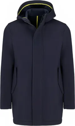 Manuel Ritz Hooded Blue Parka With Concealed Front Zipper And Flap