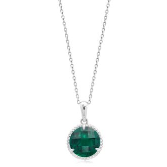 MAX + STONE 14k Yellow or White Gold Roped Halo 6mm Round Gemstone Pendant Necklace