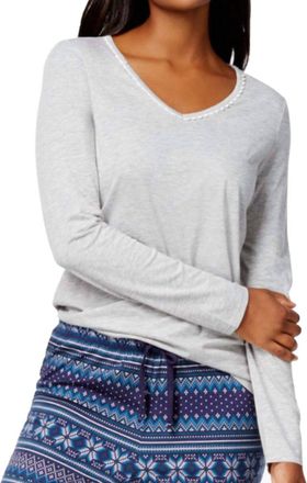 Nautica V Neck Cotton Pajama Top In Gray