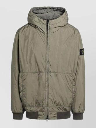 Stone Island hooded jacket ribbed trim side pockets