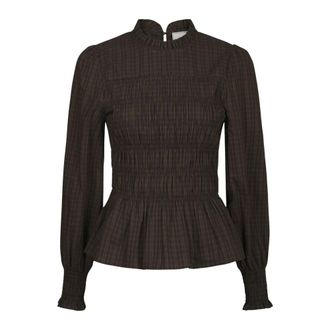 Neo Noir Possa Big Check Blouse - Dames - Blouses & Shirts - Bruin - Maat: XS Katoen