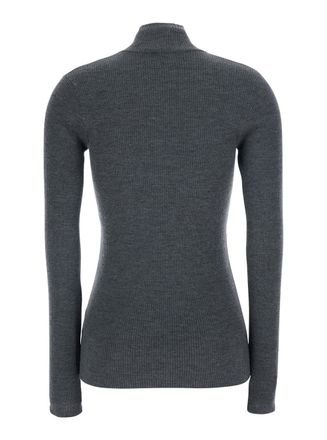 Brunello Cucinelli Womens Turtleneck Sweater Half-Zip Grey Tops Top