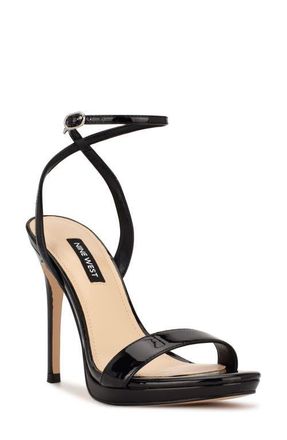 Nine West Loola Ankle Strap Sandal in Black Patent at Nordstrom, Size 10.5