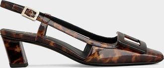 Roger Vivier Belle Vivier 45mm Turtle-Buckle Printed Leather Slingback Pumps