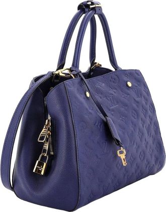 Louis Vuitton Blue Monogram Empreinte Leather Montaigne MM (Authentic Pre-Loved)