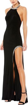 Mac Duggal Beaded Trim Halter Neck Gown