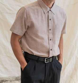 Bridge & Burn Malcolm Short Sleeve Shirt In Rust Chambray