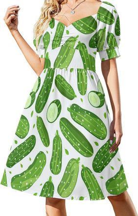Generic Pickle Cucumbers Funny Womens Short Sleeve Dresses V-Neck Sundress Summer Swing Dress L