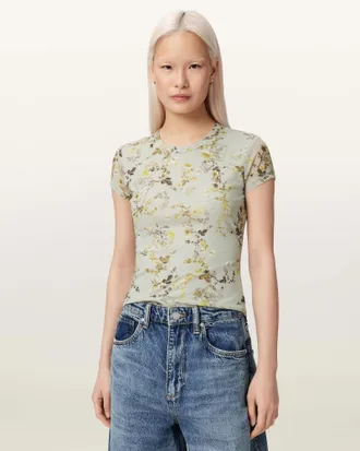 AllSaints Ellie Mesh Floral Print Slim T-Shirt
