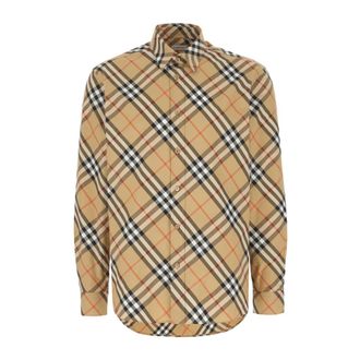 Burberry Geruit katoenen overhemd - Heren - Casual Overhemden - Beige - M - Katoen - Overhemden