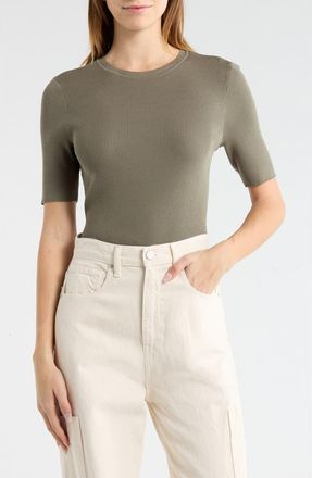 Wishlist Ribbed Short Sleeve Knit Top in Green Olive at Nordstrom Rack, Size Medium