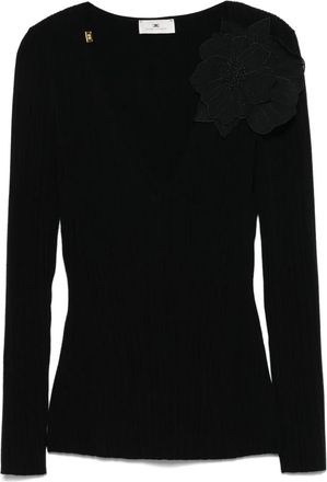 Elisabetta Franchi Top con applicazione a fiori - Nero