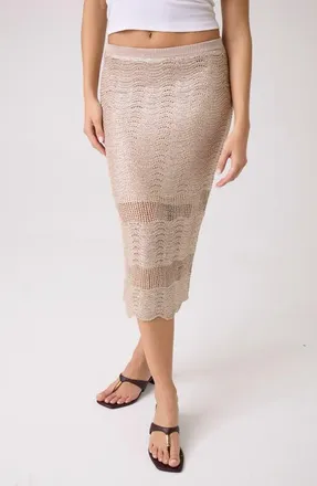 Guess Pointelle Stitch Sequin Midi Skirt in Rust at Nordstrom, Size X-Large
