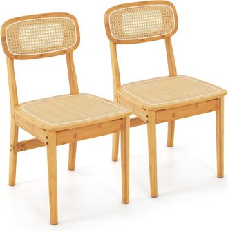 Costway Costway - Juego De 2 Sillas De Comedor De Rat&aacute;n, Sillas De Cocina Con Respaldo De Rat&aacute;n De Imitaci&oacute;n Y Marco De Madera, Sillas De Comedor De Estilo Me