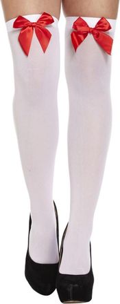 Generic Ladies Girls Halloween Bloody Stripe Stockings, Womens Thigh High Hold Up Lace Satin Bow Stocking - Over Knee Long Socks Fancy Dress Party Props, Whit