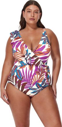 Gottex Plantopia Plus Size V-neck Surplice Ruffle One Piece
