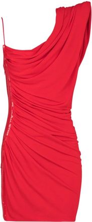 Balmain Gekreide Jurk met Strass - Dames - Feestkleedjes - Rood - XS - Pailletten - Kleedjes