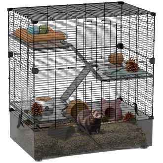 OEM Jaula Para Animales Peque&ntilde;os Con M&uacute;ltiples Niveles Bandeja Y Accesorios Incluidos 73x47x80 Cm Negro