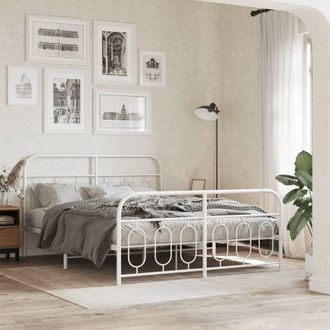 Berkfield Home Metal Bed Frame without Mattress with Footboard White 135x190cm | Size: 135x190 cm