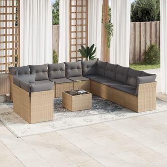 vidaXL Set De Sof&aacute;s De Jard&iacute;n 12 Pzas Y Cojines Rat&aacute;n Sint&eacute;tico Marr&oacute;n Vidaxl