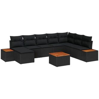 vidaXL Conjunto De Sof&aacute; De Jard&iacute;n 9 Pcs Negro 319 X 209 X 85 Cm
