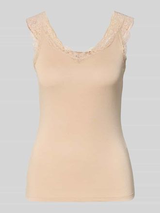 Pieces Slim Fit Tank Top aus Viskose-Mix Modell BARBERA LACE in Taupe, Gr&ouml;&szlig;e XL