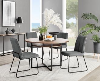 Furniturebox Adley Brown Wood Storage Dining Table & 4 Halleyy Chairs in Dark Grey