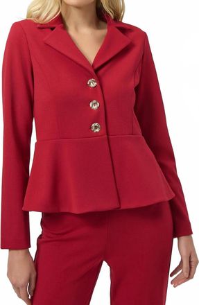 Joseph Ribkoff Notched Collar Peplum Blazer Jacket In Deep Cherry