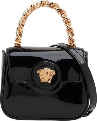 Versace Black Glossy Leather La Medusa Mini Bag