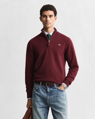GANT Mens Wool Half Zip Jumper in Dark Red - Size X-Large