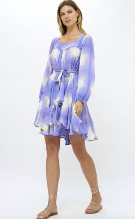 Oliphant Long Sleeve Square Neck Short Dress In Peri Mela