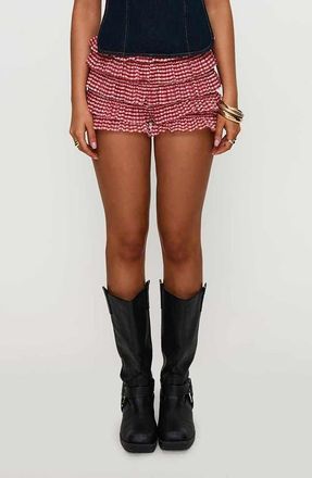 Princess Polly Biscotti Gingham Ruffle Bloomer Shorts in Red Gingham at Nordstrom, Size 12