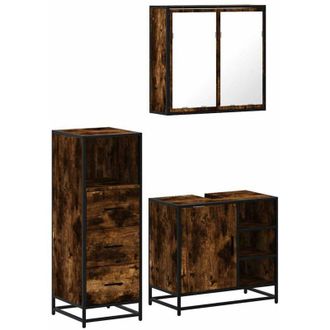 vidaXL Vidaxl - Set De Muebles Ba&ntilde;o 3 Pzas Madera Contrachapada Roble Ahumado
