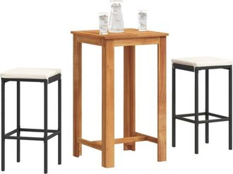 vidaXL Mesa Y Taburetes De Jard&iacute;n 3 Pzas Madera Acacia Rat&aacute;n Pe Negro Vidaxl