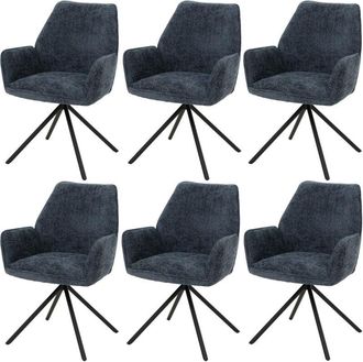 Hhg Juego de 6 sillas de comedor HHG-494, silla de cocina con reposabrazos, giratoria con posición automática, chenilla Öko-Tex MVG, azul oscuro
