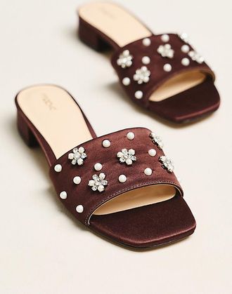 Maeve Satin Embellished Slide Sandals