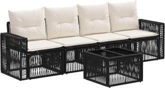 vidaXL Conjunto De Sof&aacute;s De Jard&iacute;n 5 Uds. Negro Y Blanco Crema Vidaxl