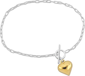 Mimi & Max Yellow Heart Charm Bracelet in w/ Toggle Clasp in Yellow and Sterling Silver - 7.5 in