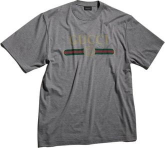 Gucci Tops, Dames, Grijs, M, Katoen, Katoenen Jersey T-shirt met Print