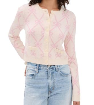 LoveShackFancy Veronika Crew Cardigan In Milk Rose