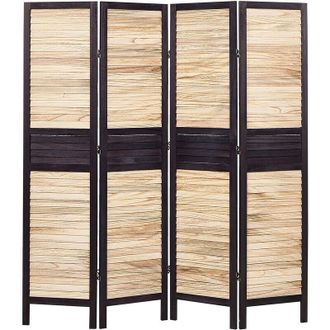 Beliani Biombo Decorativo Tradicional 4 Paneles Madera Contrachapada Paulownia Plegable Sala De Estar Dormitorio Madera Clara Y Marr&oacute;n Brennerbad